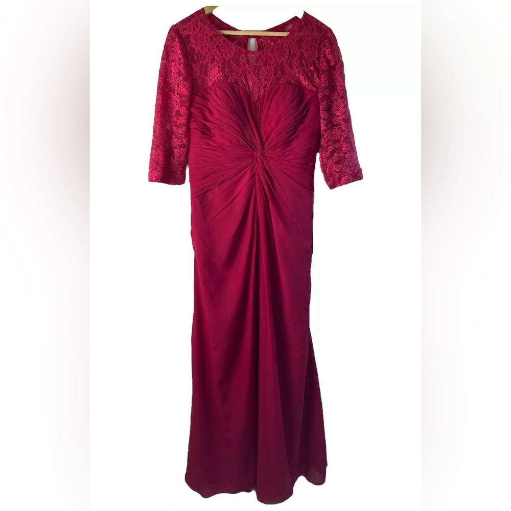 IZIDRESS Burgundy with Lace Top & Satin Lining Long Dress Size S Formal Dress